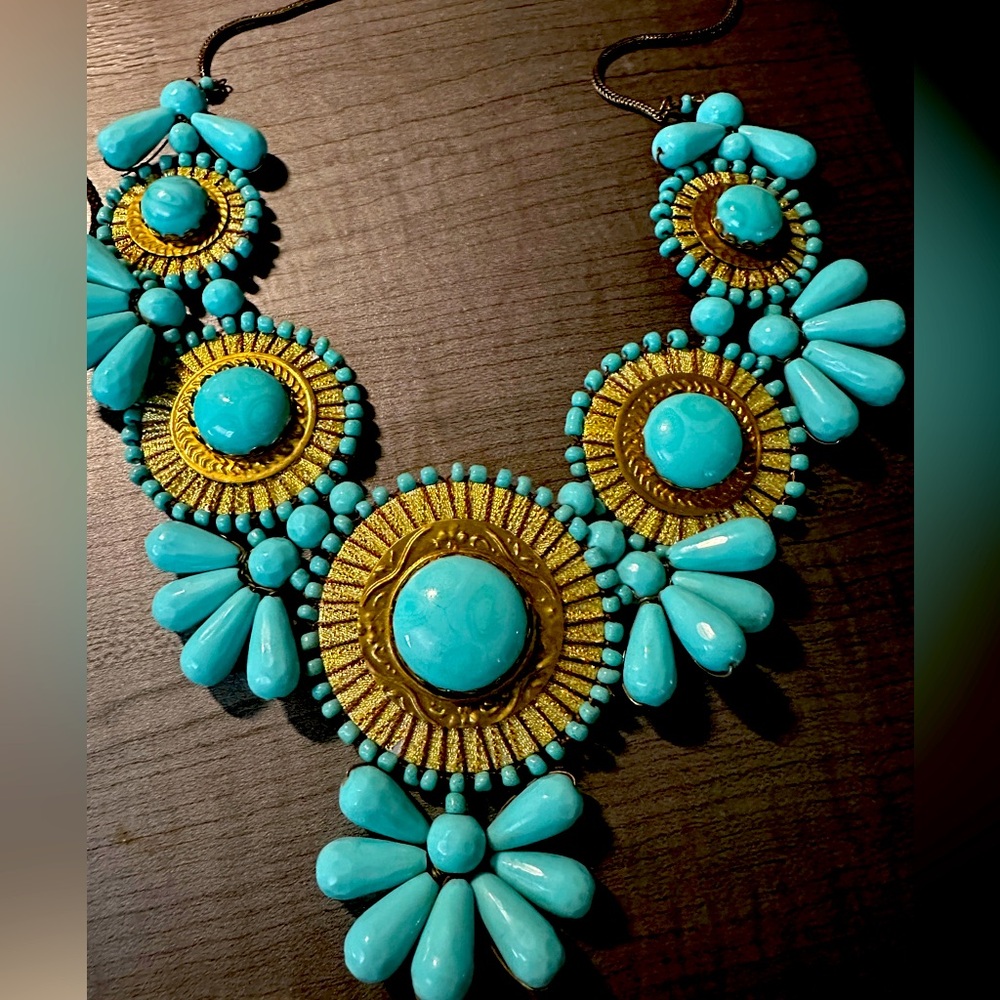 Southwestern Chunky Artisan Wired Turquoise Necklace Ceramic Bead